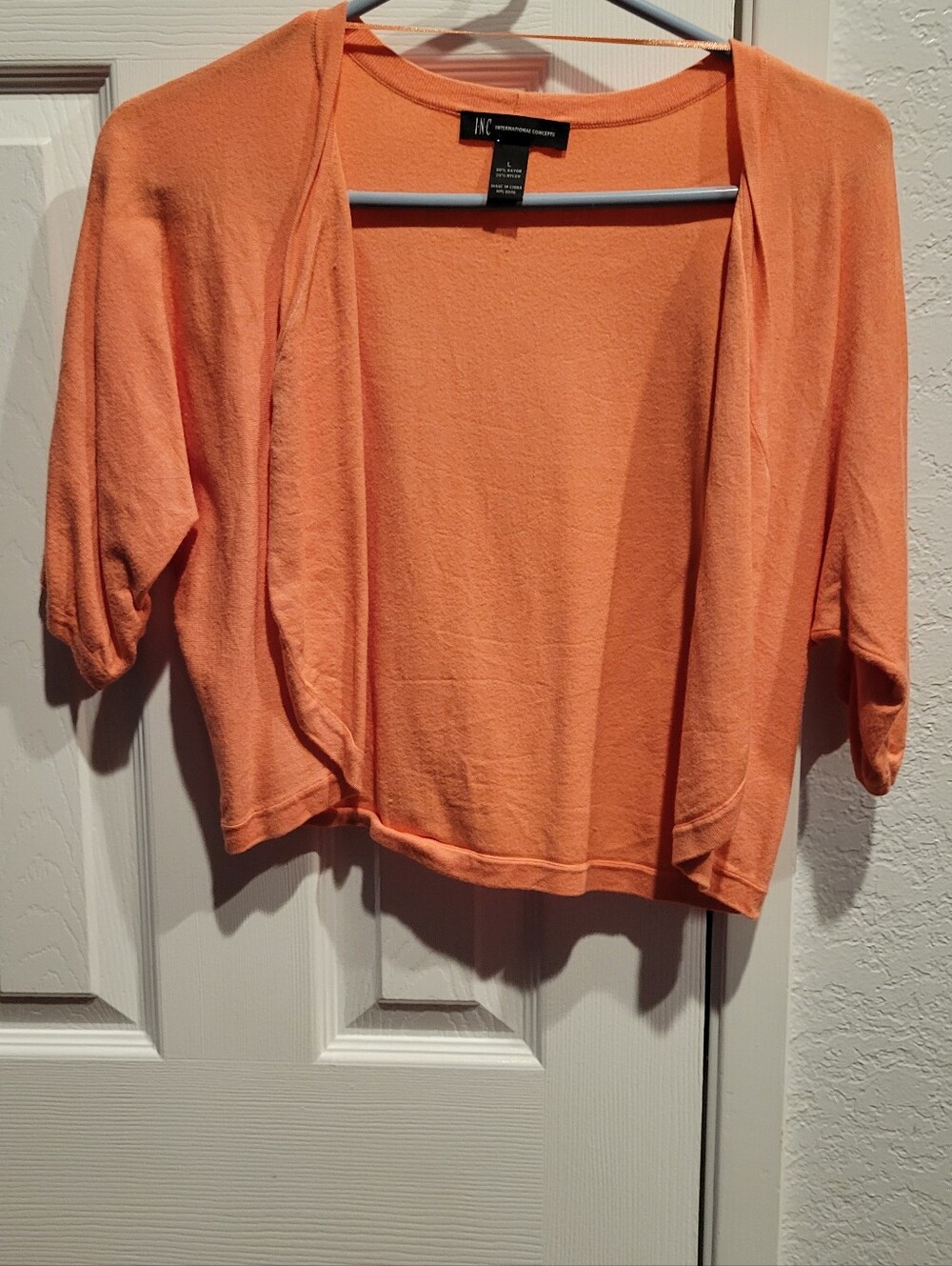 INC International Concepts Coral Peach Open Cropped Cardigan